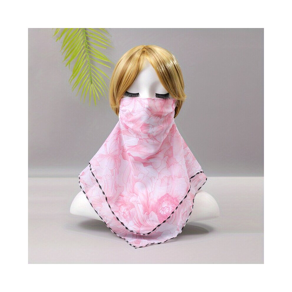 Double Layer Earloop Veil Big Flower Print Breathable Sunscreen Face Covering Casual Neck Gaiter Gauze Mask For Women 885664450718