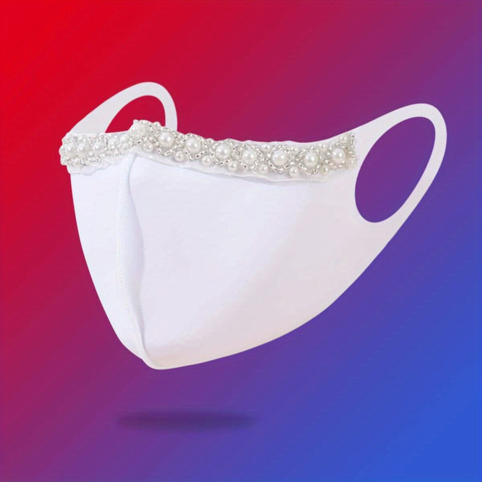 Faux Pearl Decor Mask Dustproof Decorative Face Covering Reusable Face Mask For Women 885664450886