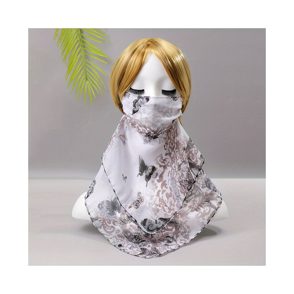 Butterfly Floral Print Veil Double Layer Earloop Sunscreen Face Covering Breathable Casual Neck Gaiter Gauze Mask For Women