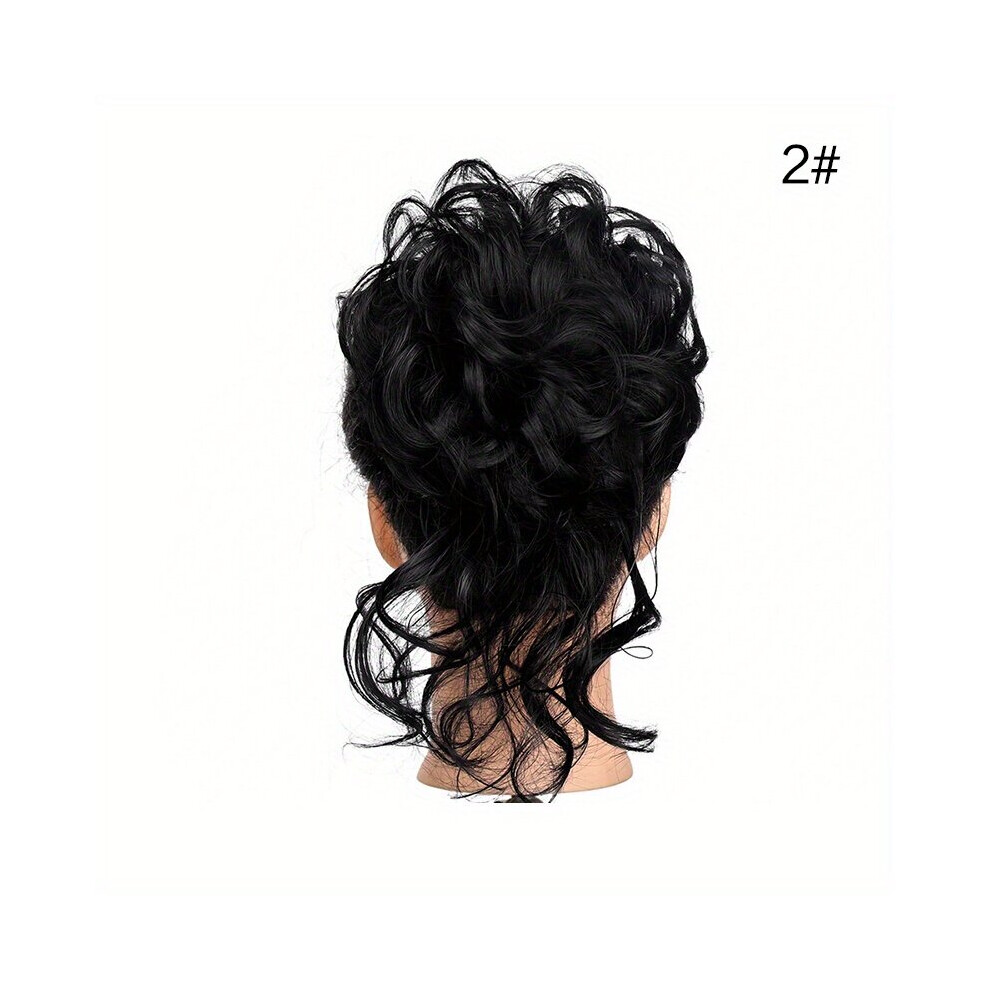 Unisex Brown,Multicoloured Curly Synthetic Messy Chignon With Rubber Band Hair Extensions Brown Donut Hair Bun Fiber Hairpieces