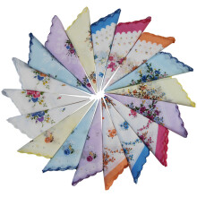 10pcs Women Vintage Floral Print Colorful Ladies Handkerchiefs Wedding Handkerchief