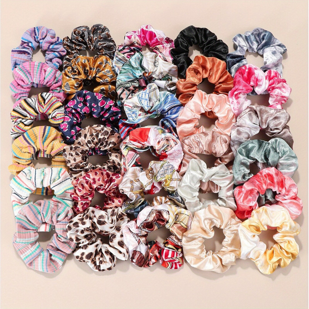30pcs Women Scrunchies Silky Hair Tie Sweet Plaid Hair Rope Floral Printed Hair Ring Leopard Pattern Ponytail Holder Hair Ring For Women Girls-image-OPC-PC2GNV6-NEW