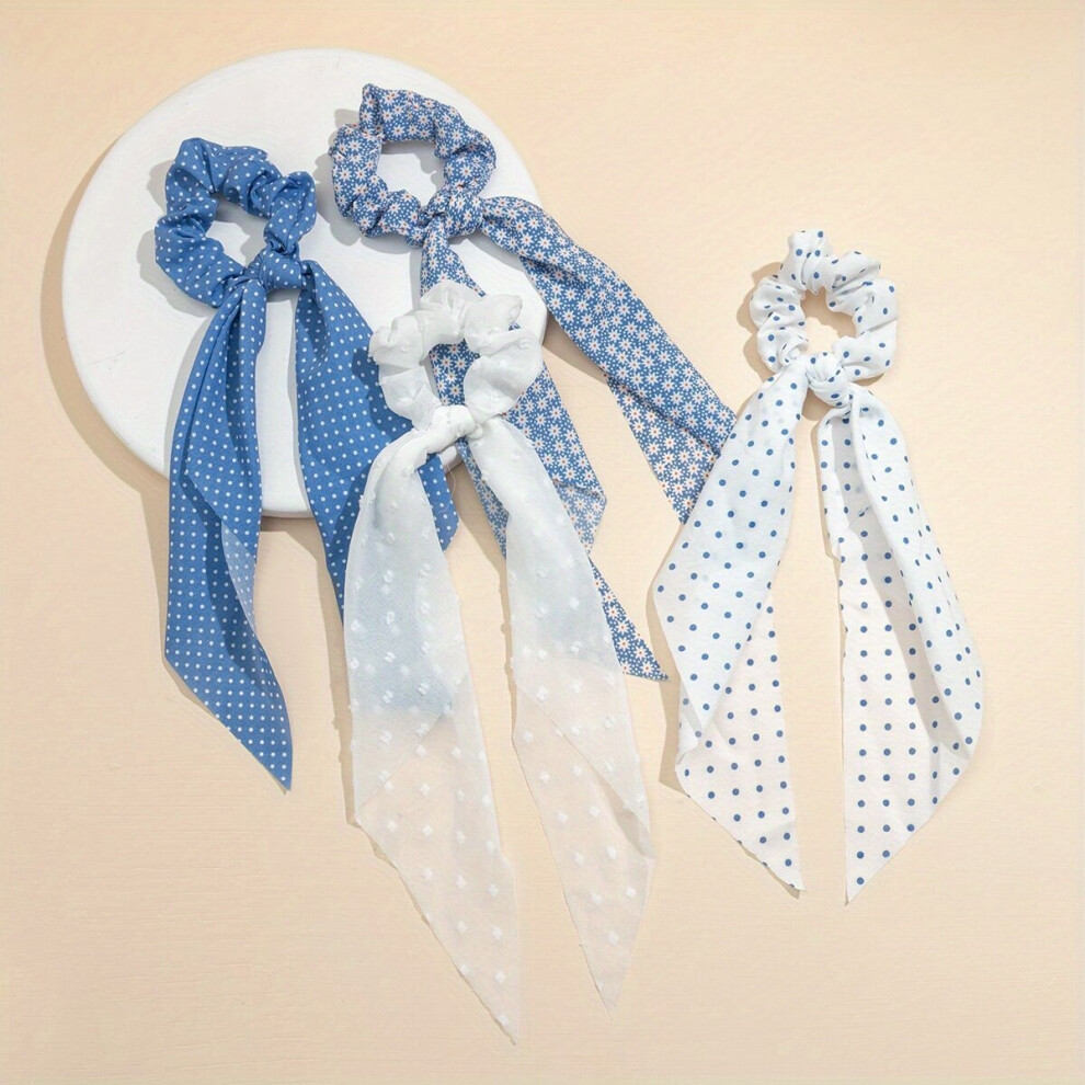 4pcs Polka Dot Scarf Scrunchies Hair Tie Long Ribbon Tails Hair Rope Ponytail Holder Hair Accessories Women Girls-image-OPC-PC2GN8M-NEW
