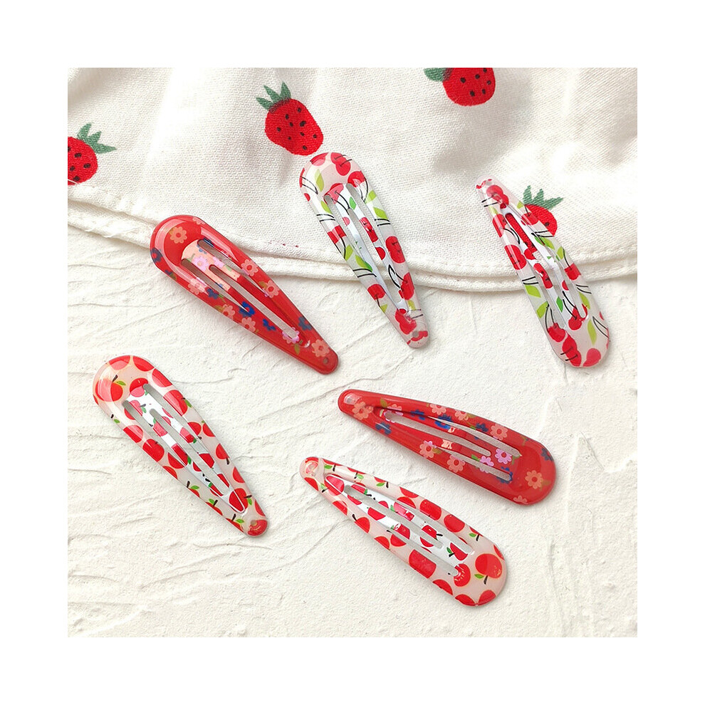 6pcs Cartoon Cherry Floral Printed Snap Clip Colorful Hair Clips Girl Hair Clip For Side Hair Bang Braids Baby Toddlers Sweet Hair Clip-image-OPC-PC2GPWB-NEW