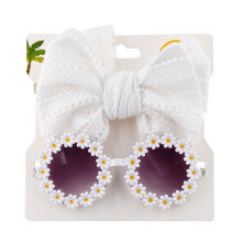 2Pcs Kids Sunglasses Headband Set Baby Sunglasses Elastic Nylon Headband Bohemia Beach Seaside Sun Glasses Kids Puff Bow Headwear