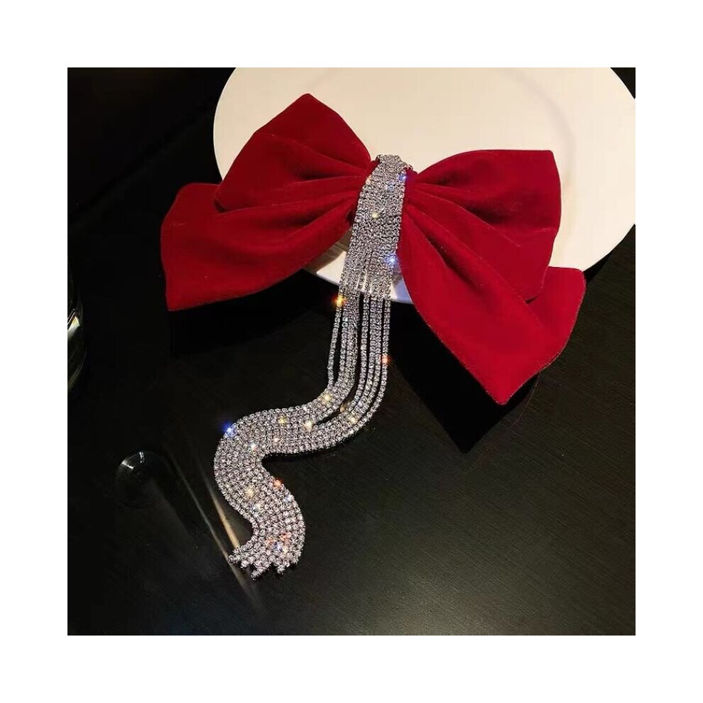 Bling Bling Hairpin Rhinestone Tassel Bow Spring Ultra Sparkling Hairpin Wedding Bridal Engagement Hair Accessories For Women Girls-image-OPC-PC2GQV8-NEW