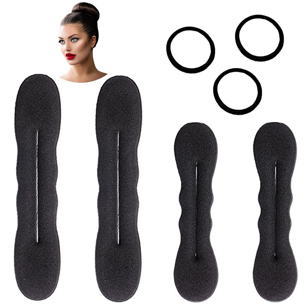 4pcs Solid Hair Bun Maker Minimalist Sponge Hair Styling Tool & 3pcs Hair Tie Elastic Headwear