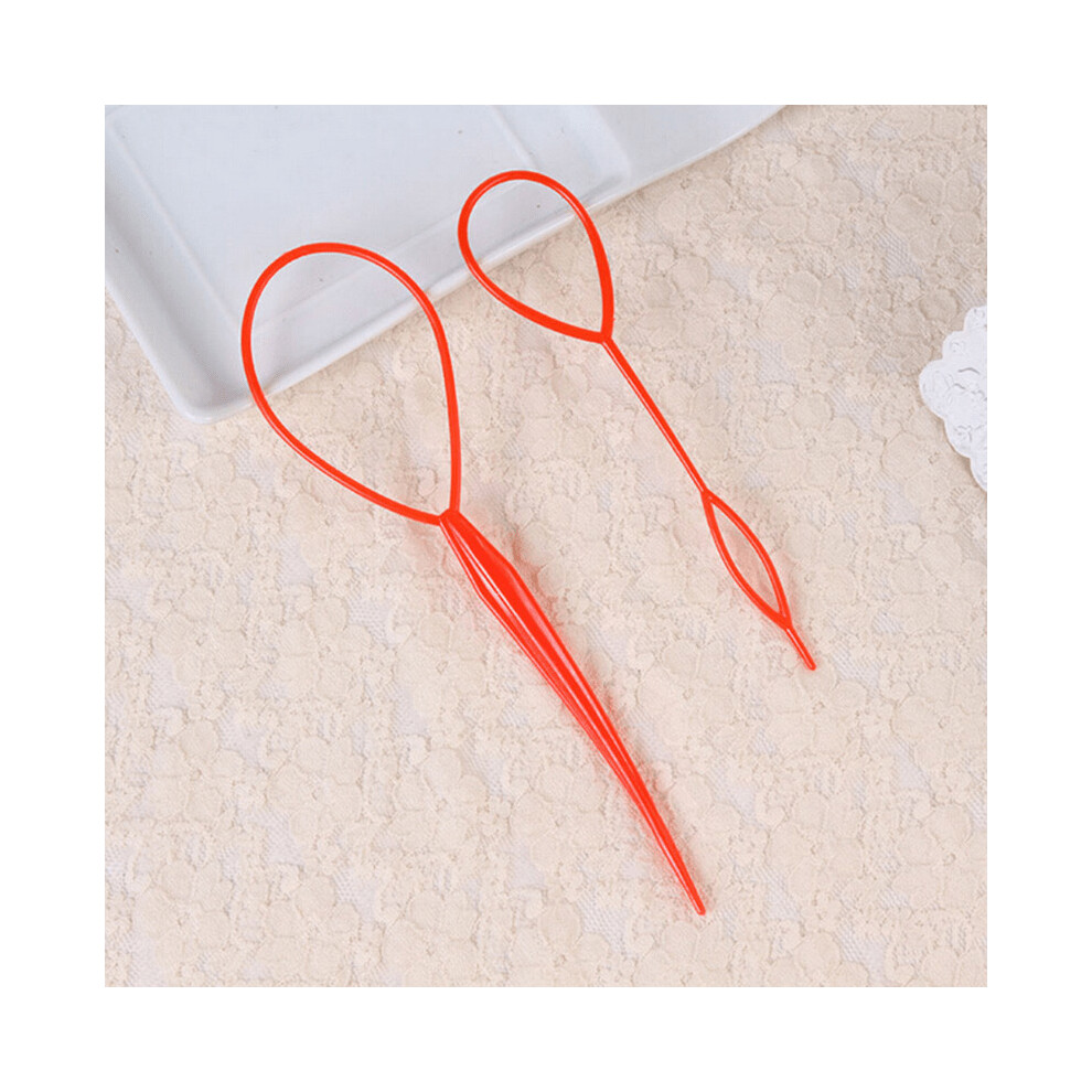 Unisex Red 2Pcs Hair Braid Accessories Bun Maker 5 Pairs Plastic Topsy Ponytail Braid Tools Kit For Hair Styling
