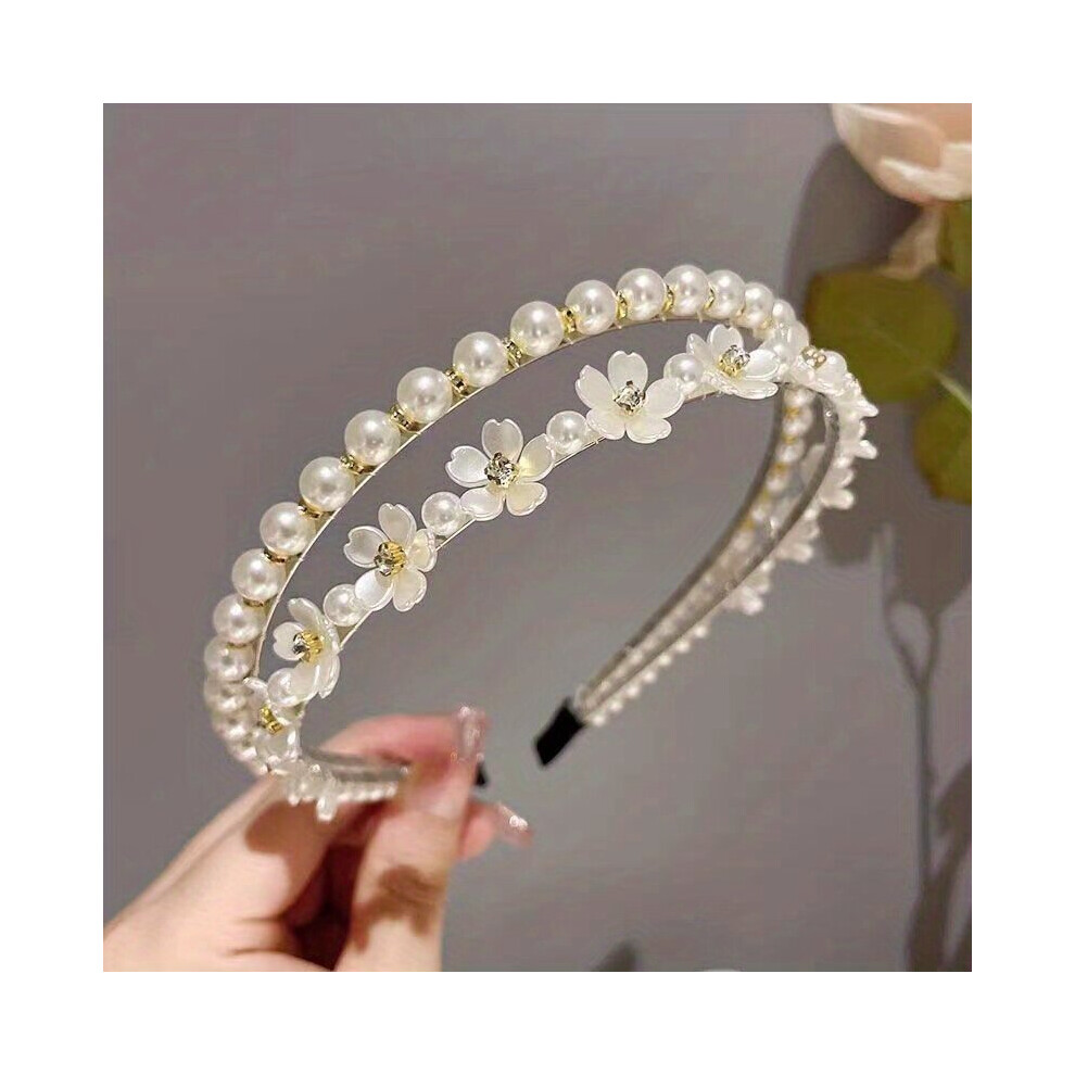 Faux Pearl Rhinestone Headband Two Layer Headdress Simples Style Hair Band Hair Accessories For Women Girls-image-OPC-PC2GVBK-NEW