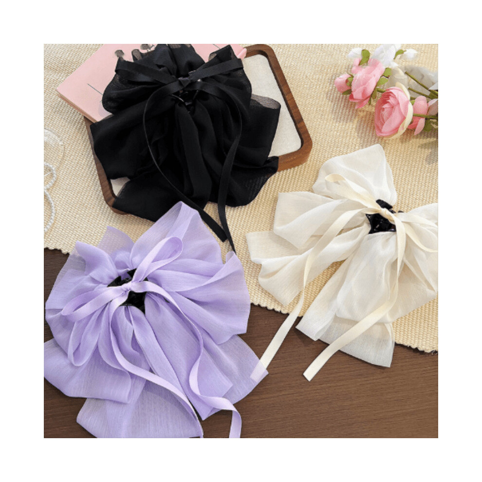3pcs Mesh Large Bow Hair Claw Long Streamer Bowknot Shark Claw Ponytail Holder Hair Accessories For Women-image-OPC-PC2GWDC-NEW