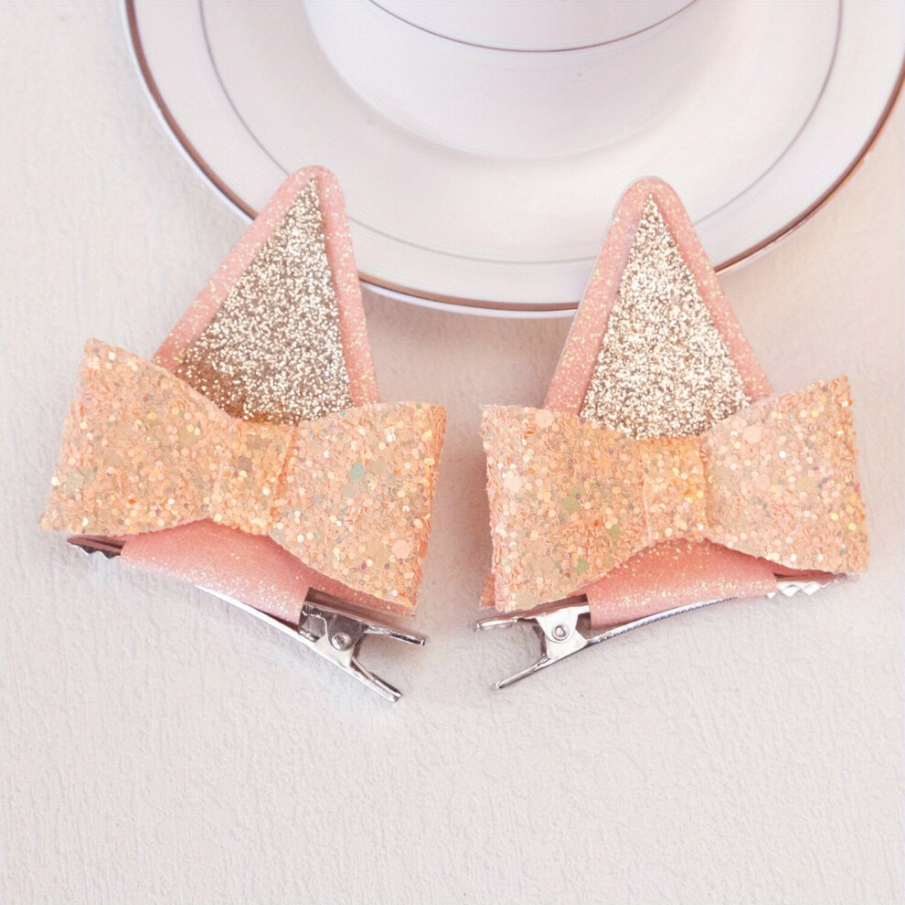 2pcs set Sequin Hair Clip Glitter Hair Clip Non slip French Barrette Cat Ears Shape Hair Accessories-image-OPC-PC2GY62-NEW