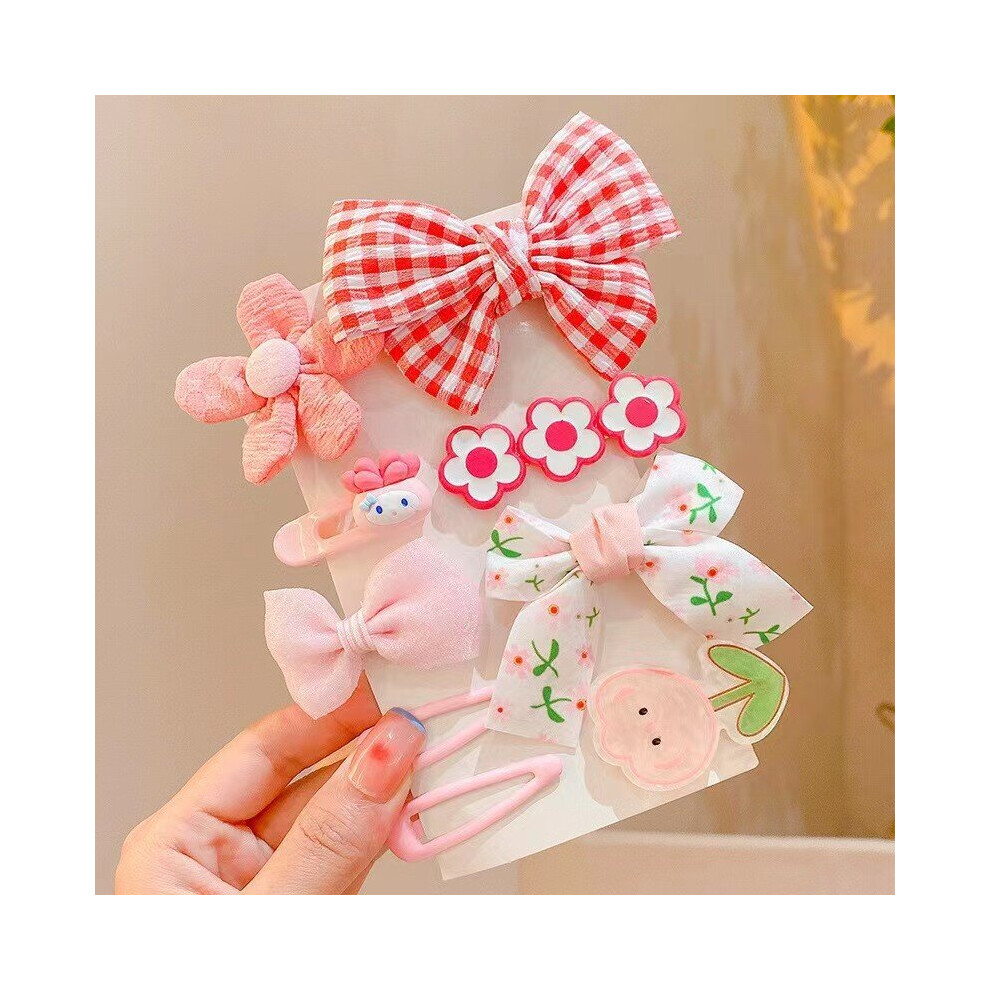 9pcs 3colors Hair Clip Cartoon Plaid Bow Flower Hair Clip Colorful Hair Accessories For Women-image-OPC-PC2GZXJ-NEW