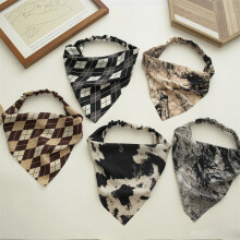 5pcs Checkered Bandana Tie Dye Pattern Triangular Scarves Scarf Hair Band Women Girls Hair Accessories