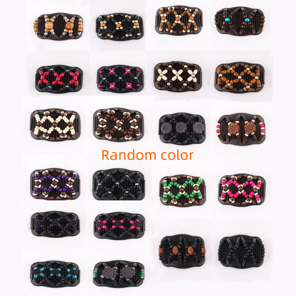 Unisex Multicoloured 1Pc Wooden Beads Hair Comb Headdress Beaded Insert Comb Double Side Hair Comb
