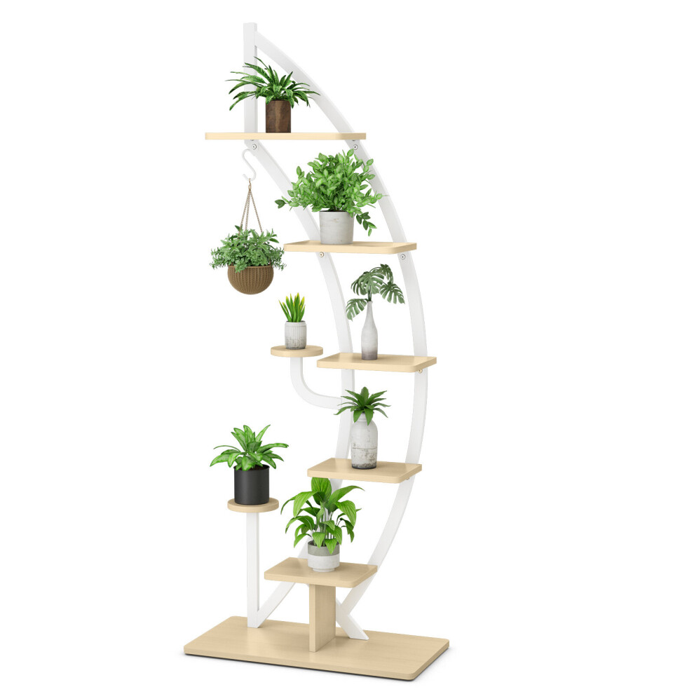 8-Tier Wooden Plant Stand Rack Half Moon Shape Ladder Planter Shelf Pot Stand
