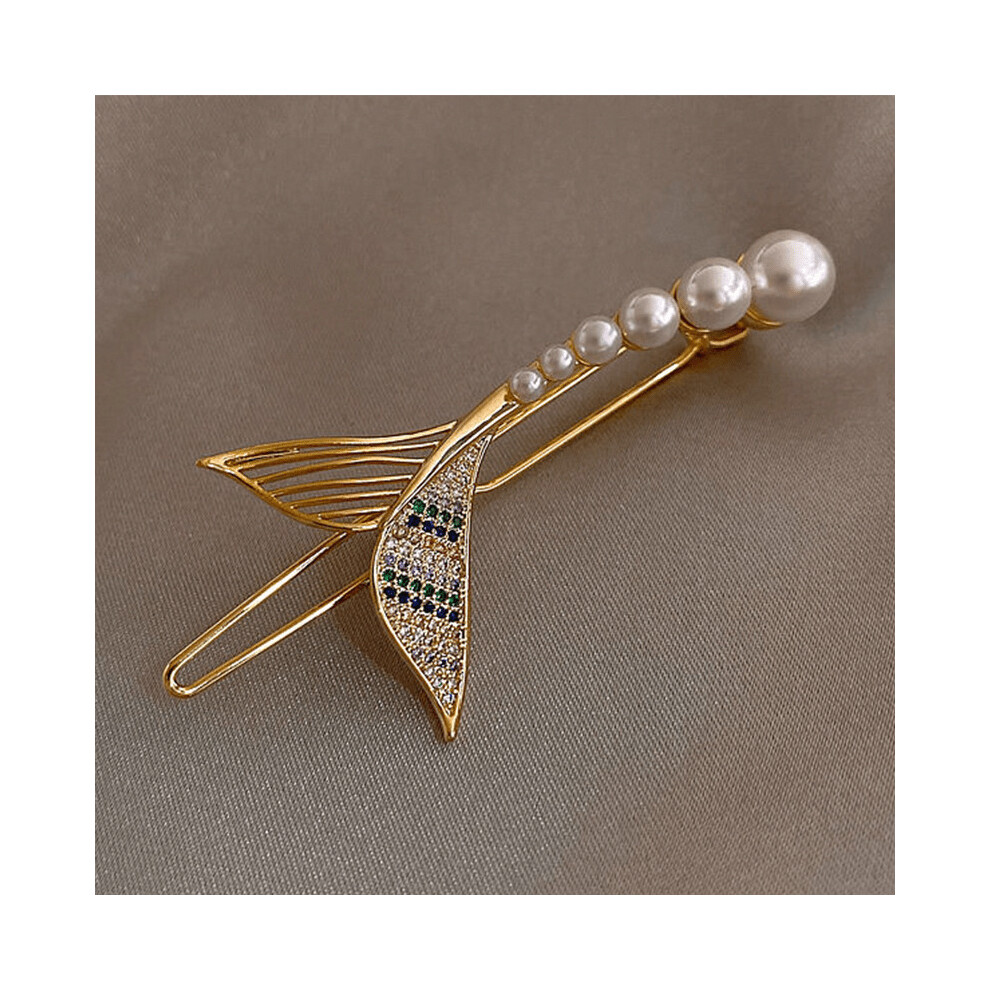 Faux Pearl Mermaid Shaped Hair Clip Rhinestone Barrette Hair Clip For Women Girls-image-OPC-PC2HDPQ-NEW