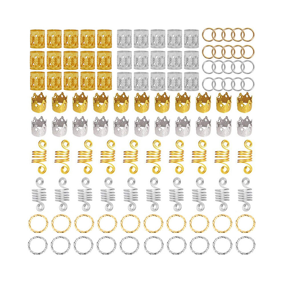 Unisex Multicoloured 110Pcs Dreadlock Jewelry Aluminum Dreadlocks Beads Metal Hair Cuffs Hair Rings Charms Hair Coils Hair Braid Decorations Viking Accessories