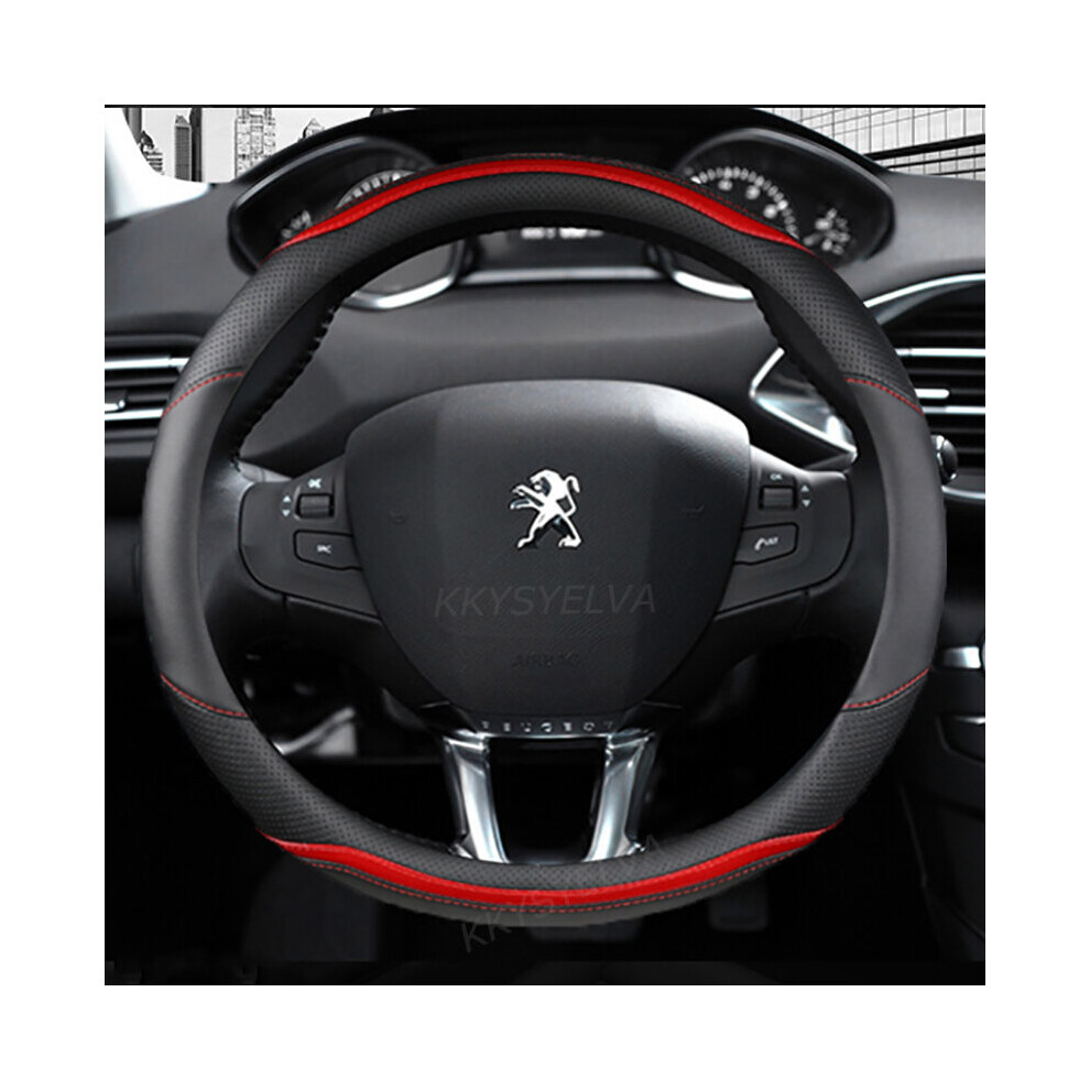 (A) Car Steering Wheel Cover Carbon Fibre +Leather For Peugeot 208 2012~2018