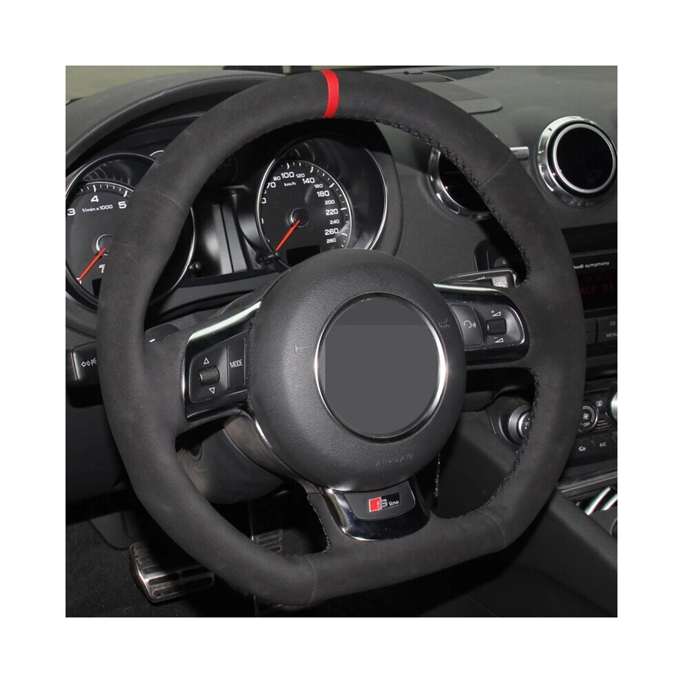 (Red Thread) Car Steering Wheel Cover DIY Non-slip Black Suede For Audi TT TTS (8J)