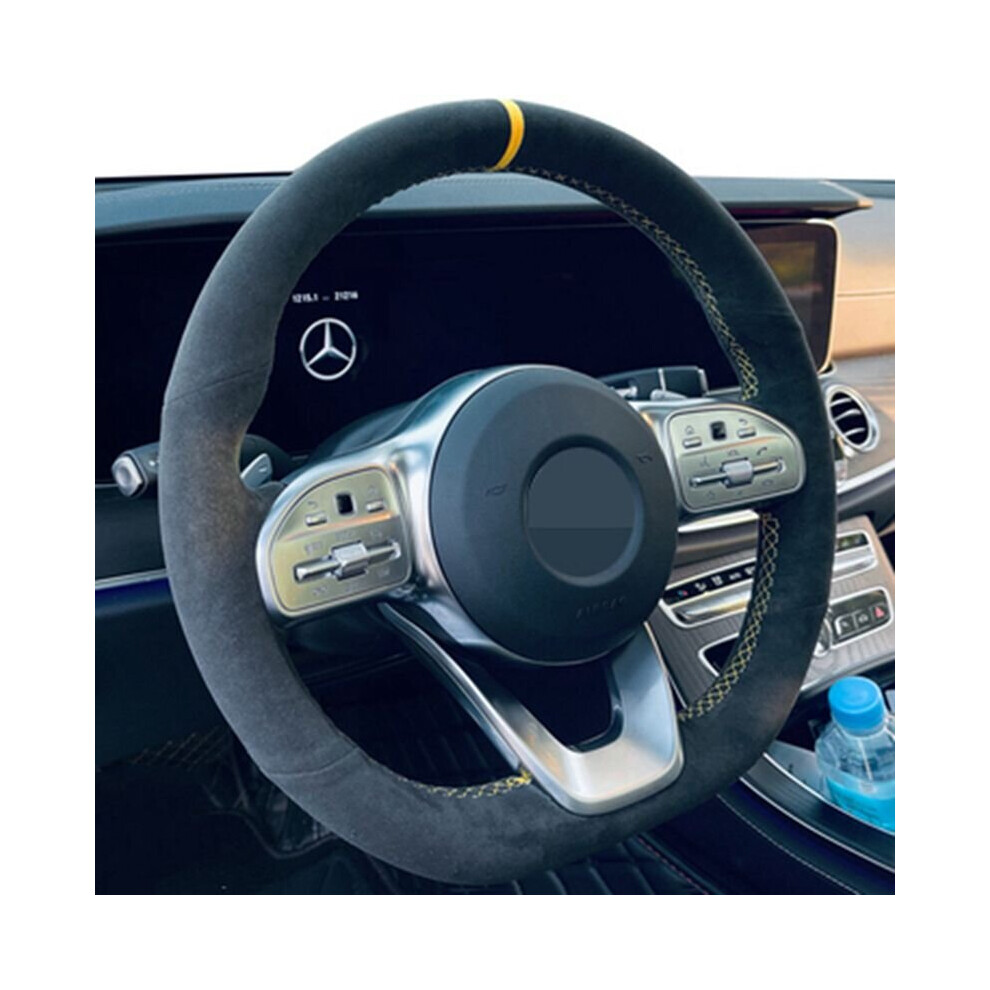 (Style 2) Anti-Slip  Black Suede Braid Car Steering Wheel Cover For Mercedes-Benz