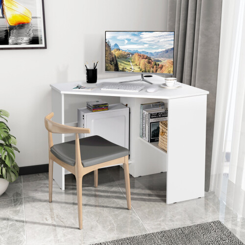 Costway Home Office Computer Desk Corner Table Triangular Makeup Vanity Desk 2