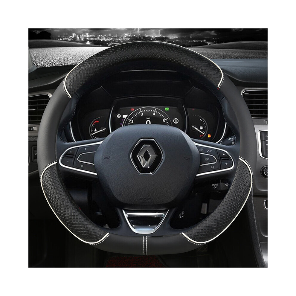 (D shape white) Car Steering Wheel Cover Leather For Renault Scenic Clio Laguna 2 3 4