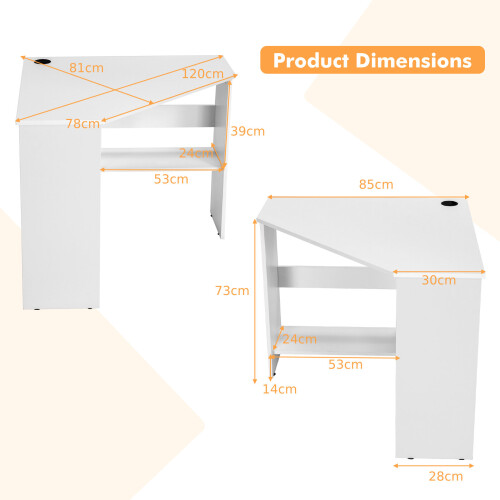 Costway Home Office Computer Desk Corner Table Triangular Makeup Vanity Desk 1