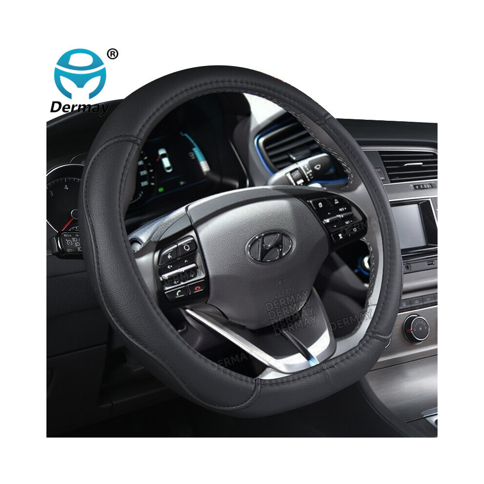 (Black Thread) Steering Wheel Cover D Shape for Hyundai ioniq 2016 2017 2018 2019 2020