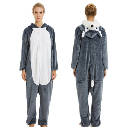 (DarkGray Husky, XL) Unisex Animal Adult Onesie Jumpsuit Lounge Wear ...