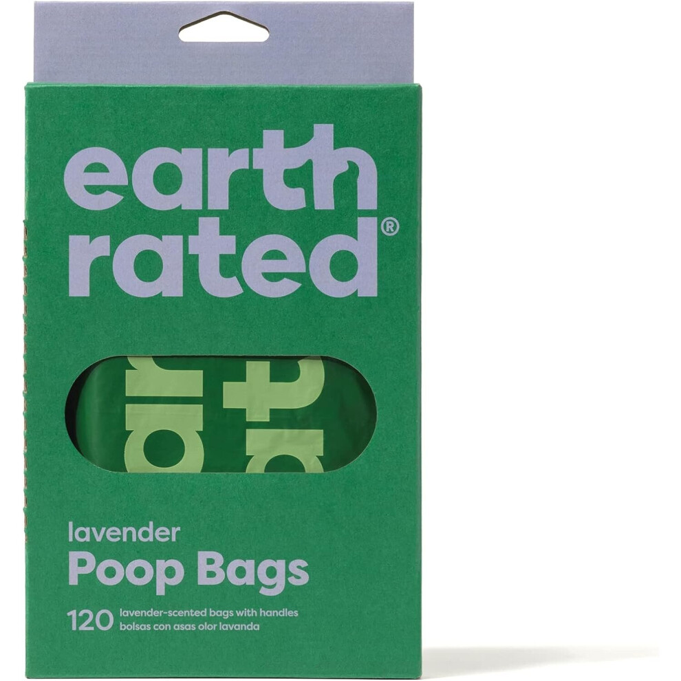 Earth Rated Dog Poo Bags with Handles, New Look, Easy Tie and Guaranteed Leakproof, Lavender Scented, 120 Handle Bags