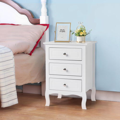White 3 Drawers Bedside Table Night Stand Bedroom Storage Cabinet 1