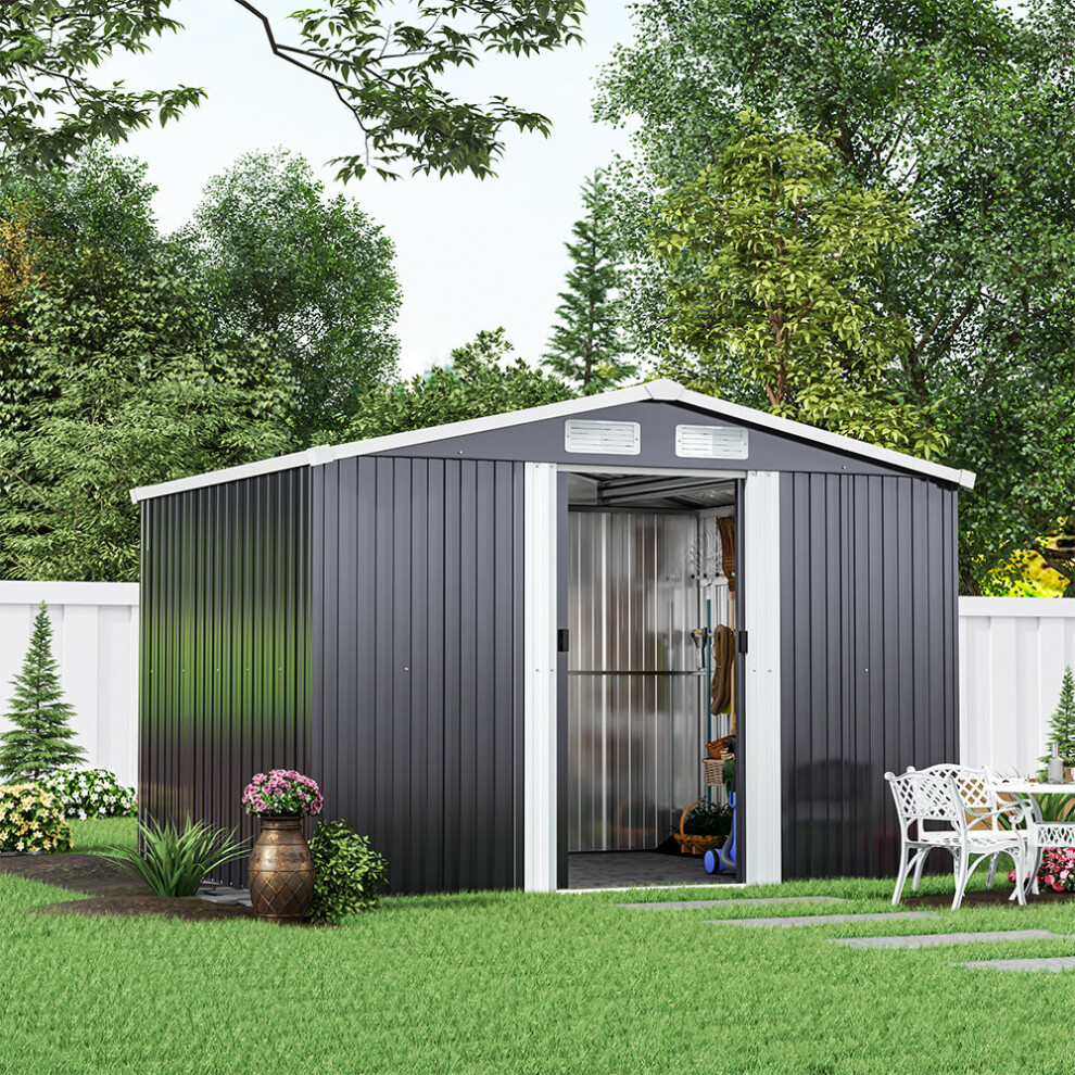 8 X 6 ft Charcoal Black Apex Metal Shed Garden Storage Shed with Base