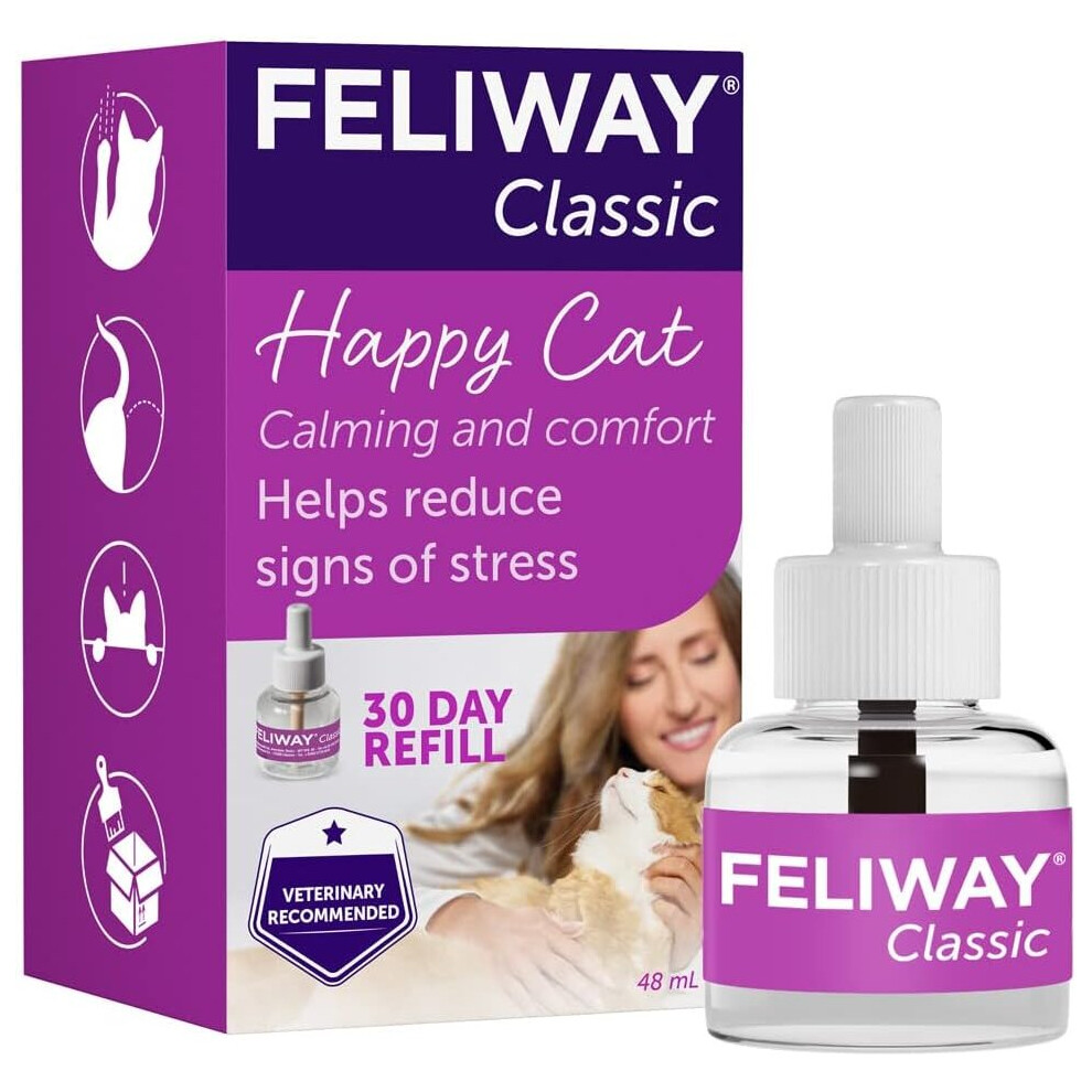 Feliway Classic 30 Day Refill Comforts Cats, Helps Solve Behavioural Issues And Stress/Anxiety In The Home - 48Ml