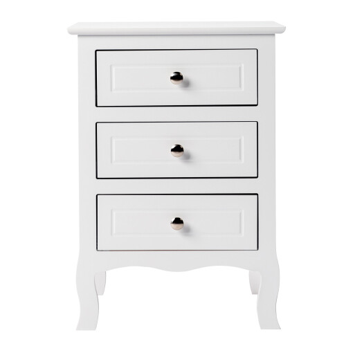 White 3 Drawers Bedside Table Night Stand Bedroom Storage Cabinet
