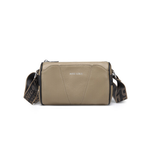 Miss Lulu (Khaki) MISS LULU SIMPLE AND ELEGANT WIDE STRAP GENUINE LEATHER CROSSBODY BAG
