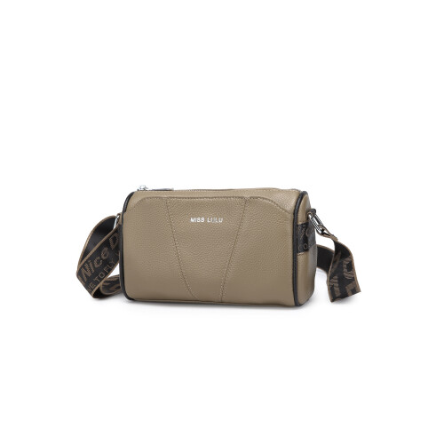Miss Lulu (Khaki) MISS LULU SIMPLE AND ELEGANT WIDE STRAP GENUINE LEATHER CROSSBODY BAG 2