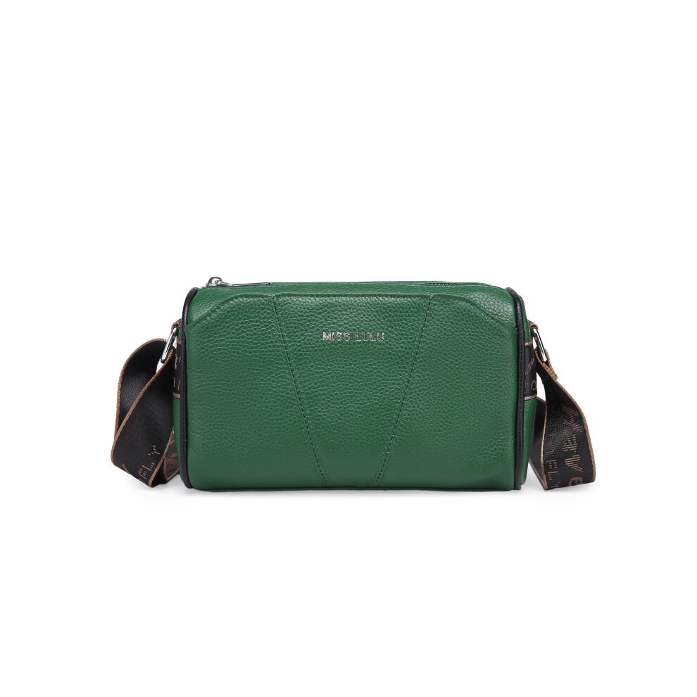 (Green) MISS LULU SIMPLE AND ELEGANT WIDE STRAP GENUINE LEATHER CROSSBODY BAG