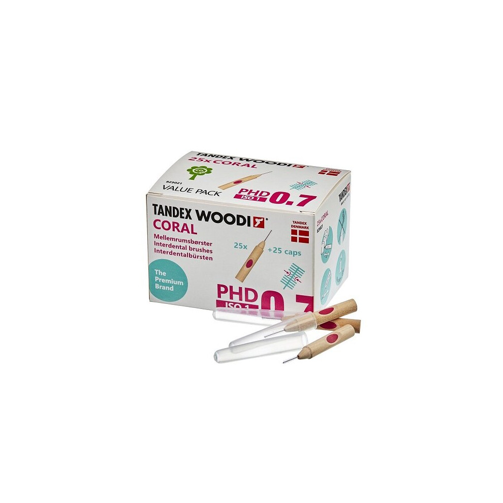 Tandex Woodi Coral PHD 0.7 ISO 1 Interdental Brushes - 25 Per Pack