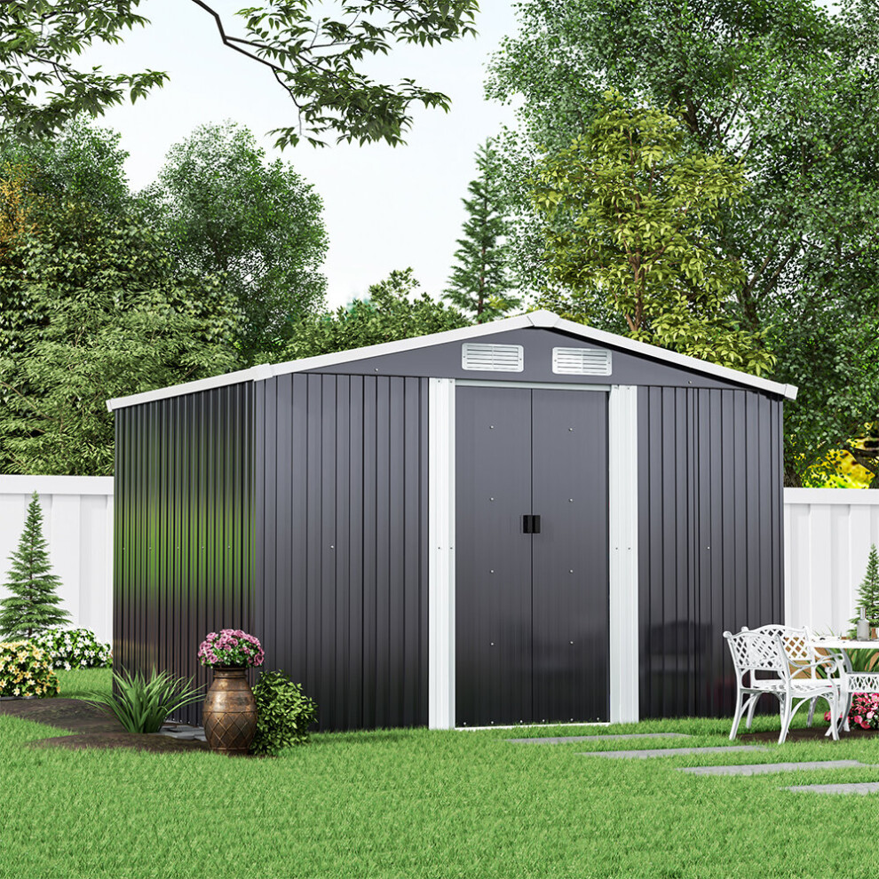 8 x 6 ft Outdoor Storage Metal Garden Shed Anthracite Galvanized Plate + Steel Base