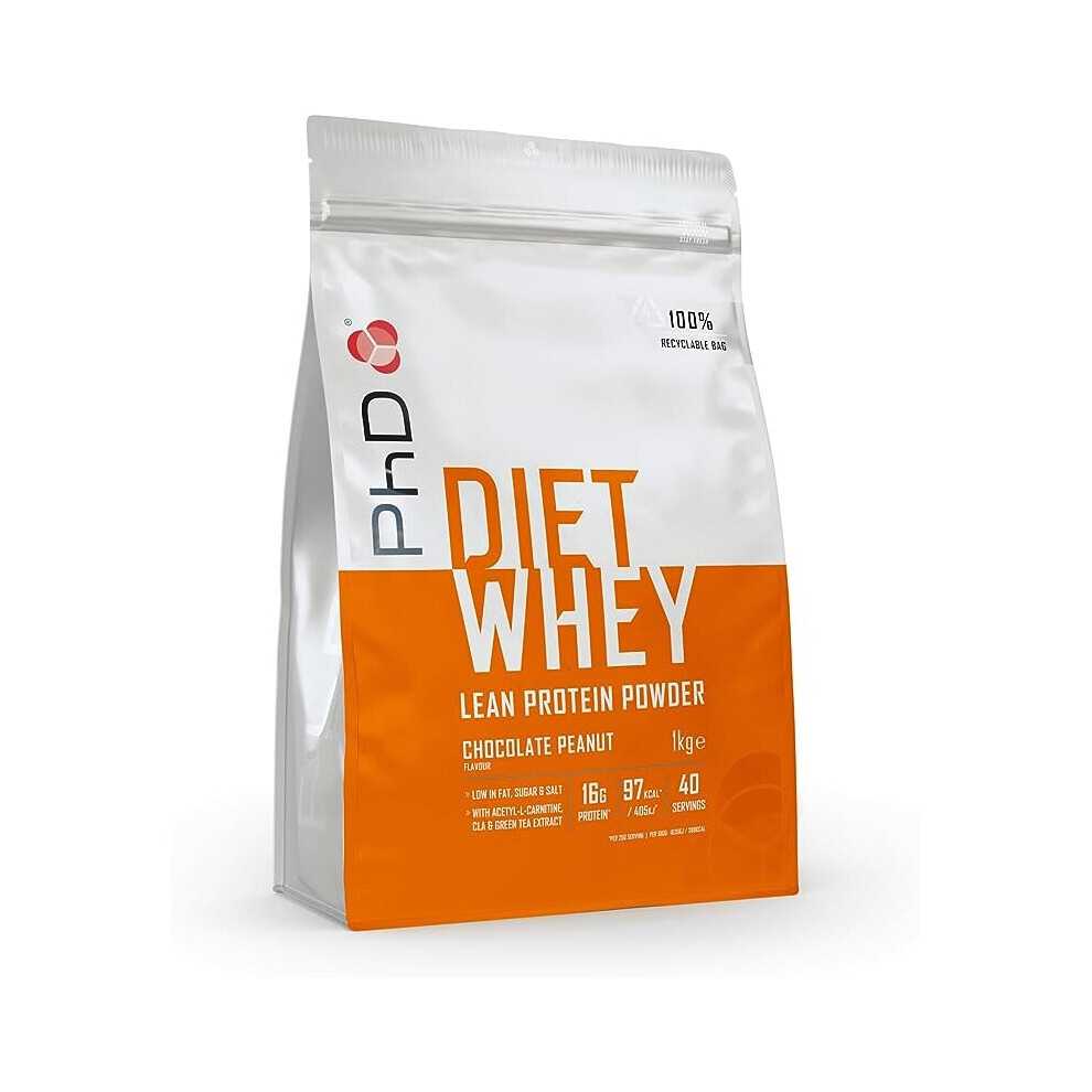 PhD Nutrition Diet Whey High Protein Lean Matrix, Chocolate Peanut Butter Diet Whey Protein Powder, High Protein, 40 Servings Per 1 kg Bag