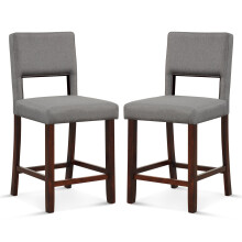 2 PCS Bar Chair Set Linen Counter Height Bar Stool Set w/Hollowed Back