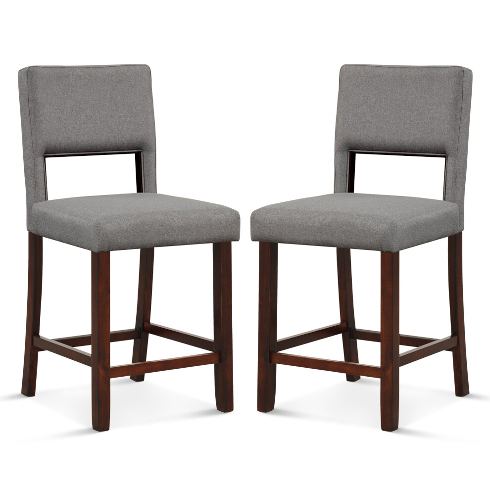 2 PCS Bar Chair Set Linen Counter Height Bar Stool Set w/Hollowed Back