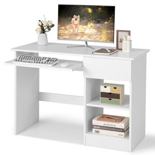 Costway Modern Computer Desk Table w/ Keyboard Tray Drawer Shelves Workstation