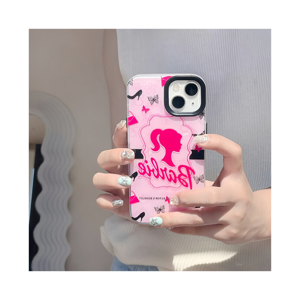 (iPhone 11) Cute Retro Bilayer Pink Barbie Case Cover for iPhone Transparent Anti Drop Phone Case