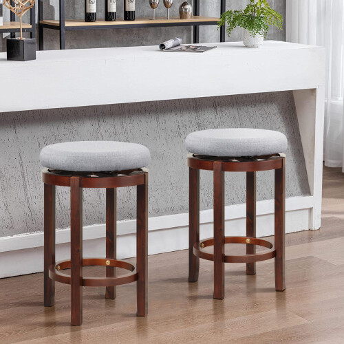 Casart Set of 2 Counter Height Stool Swivel Backless Bar Stool Padded Stool 2
