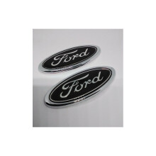 2-Pack Ford Oval Badge 114x45mm Black/Silver - Front & Rear Emblems for Mondeo, Sierra