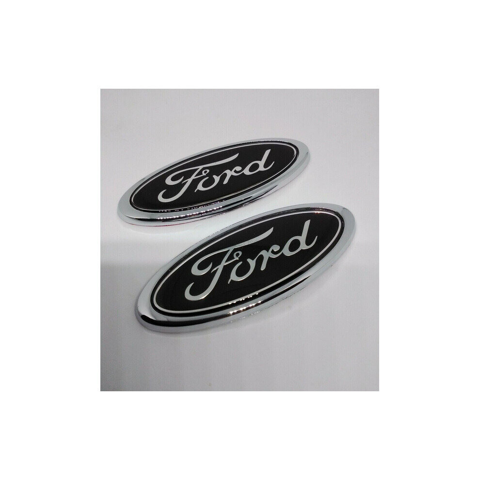 2pcs For Ford Badge Oval Black/silver 114x 45mm Front/rear Emblem