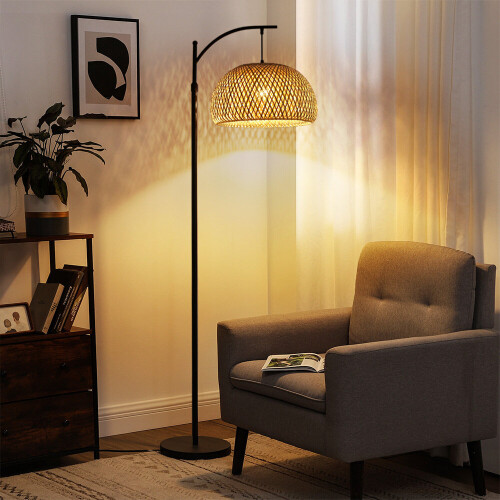 Living And Home Traditional Woven Rattan Floor Lamp
