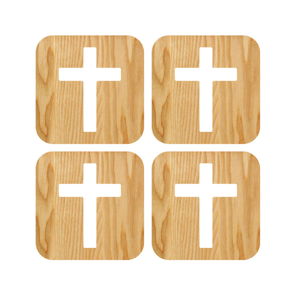 4X 3D LED Lamp Night Light USB Desk Table Christianity Crucifix Crafts for Gift Home Decoration Wooden