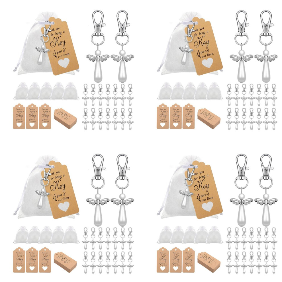 80Pcs Thank You Gift Angel Keychains Wedding Favors for Baby Shower Birthday Giveaway